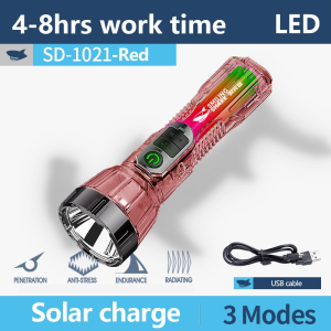 Smiling Shark SD1021 LED Plastic TorchLight Solar Flashlight Super Bright USB Rechargeable Camping Hiking fishing Outdoors Waterproof running work light hiking night fishing night riding daily carry family power outage emergency light