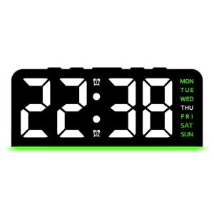HUNIU 4 Levels Brightness Digital Alarm Clock Large Display Dual Alarms Electronic LED Clock Modern Bottom Ambient Light Table Clock Room Decor
