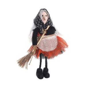 Eerie Apron Witch with Broom Figure Hanging Doll Halloween Party Garden Yard Decorate Props Festives Home Decoration