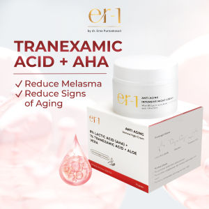 er-1 by dr. Erna Anti Aging Intensive Night Cream with 8% Lactic acid (AHA)+ 1% Tranexamic Acid + Aloe Vera - Krim Malam Skincare Melasma