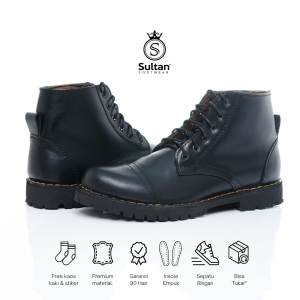 SULTAN STORE Sepatu Boots Pria Kulit Sapi Patih Series Black Boot Bikers touring trendy terbaru
