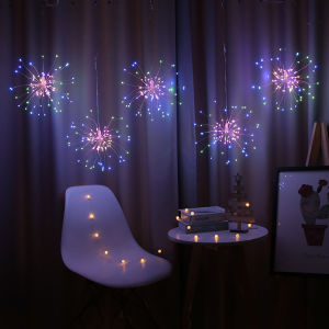 Ready Stock+Free+120/180 LED Firework Lights Usb/Battery Operated Hanging Starburst Light 8 Modes Remote Control String Lights
