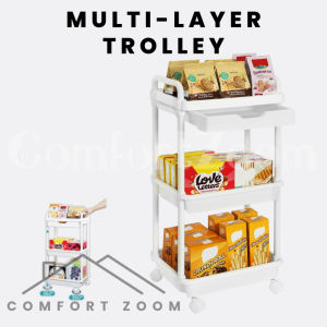 3 Tier Trolley Household Storage Rack with Drawer / Multifunctional Rolling Storage Cart