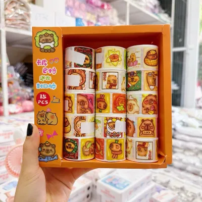 Cuộn Sticker Vuông CAPYBARA Trang Trí Sổ Tay Bullet Journal
