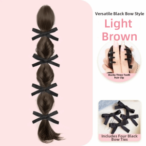 YJFUY Synthetic Bow Braided Bubble Braids Wig Hair Band 40cm Twisted Ponytail Hair Extension Hair Accessories Fake Ponytail Hairpieces for Women