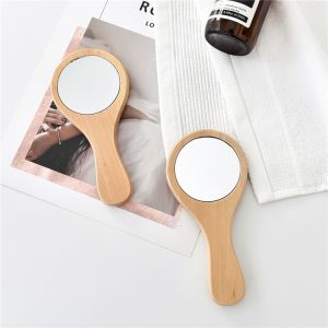 Dresser with Handheld Beauty Mirror Vintage Portable Makeup Mirror Wooden Handheld Makeup Mirror