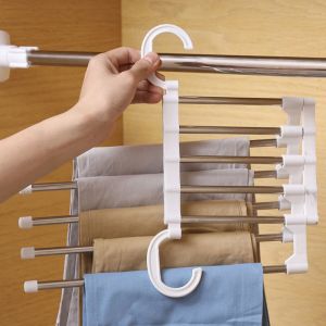Multifunctional stainless steel Five-layer Trouser Rack Folding Clothes Hanger Home Storage Clothes Drying Rack