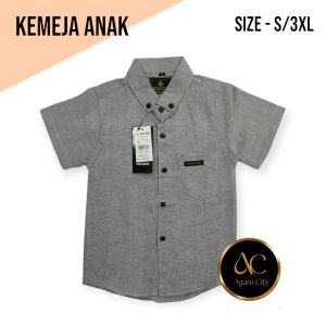 Kemeja hem anak laki laki warna hitam//kemeja distro lengan pendek usia 1-13tahun model TERBARU//kemeja hitam kualias premium