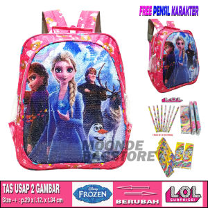 MOONDE TAS RANSEL SEQUIN / USAP 2 GAMBAR BERUBAH KARAKTER KARTUN FROZEN ELSA - LOL LUCU ANAK PEREMPUAN SEKOLAH TK/SD TERBARU !!!