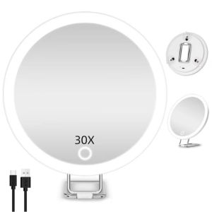 ZHONGMEET 360° Adjustable Stand Magnifying Mirror with Light Suction Cup High-Definition LED Makeup Mirror Travel-friendly 5/10/20/30x Lighted Magnifying Glass Travel