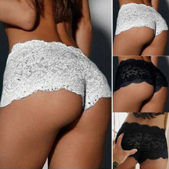 6 WOMEN LACE BOXER SHORTS SEXY SILKY LACE UNDERWEAR PANTIES