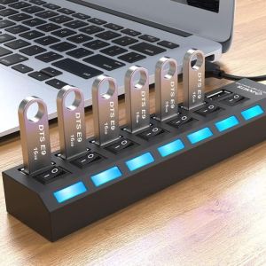 USB Slot ExtensionHub 7 Port Output Switch On LED 2.0 PC Laptop