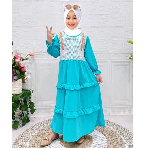CF Kids Gamis Anak Perempuan Muslimah Leny Bunny Polkadot – Dress Muslim Anak Ruffle