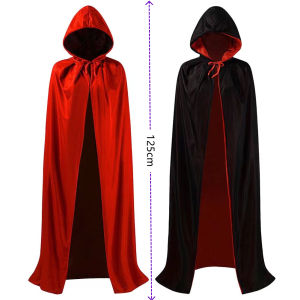 Kostum Halloween Cosplay Jubah Vampire Plus Hoodie Hitam Merah Bolak Balik