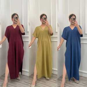 Long Dress Nagita Crinkle Airflow Terbaru V-neck