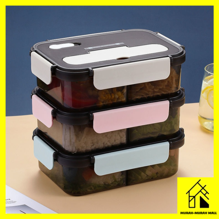 (🇲🇾READY STOCK) PP Sealed Lunch Box with Cutlery Storage Bento Box Meal ...