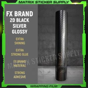 PREMIUM 2D CARBON FIBER STICKER BLACK&SILVER (152CM-Custom)Pelekat Stickers Car Sticker Kilat Wrapping Vinyl Wrap Film