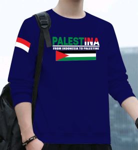Diskon Sweater Keren Kaos Pria Distro Palestina Crewneck Cowok Trendy Sweatshirt Elegan Sweter Bagus