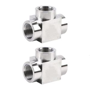 2Pcs T Shape Tees Adapter Stainless Steel 3 Way Hose Adapter High Pressure Pipe Fitting Female Thread Connector