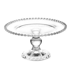 ASSORTED BEADED VINTAGE INSPIRED GLASS CLEAR CAKE STAND