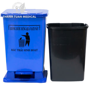 Thùng đựng rác thải y tế 15 lít có đạp chân (xanh - vàng) - Chuyên dùng y tế spa