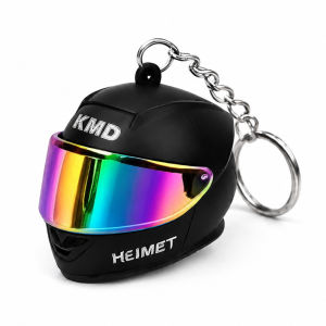 Mini LED helmet keychain with colored face mask and key ring lightweight and multifunctional mini night light pendant.