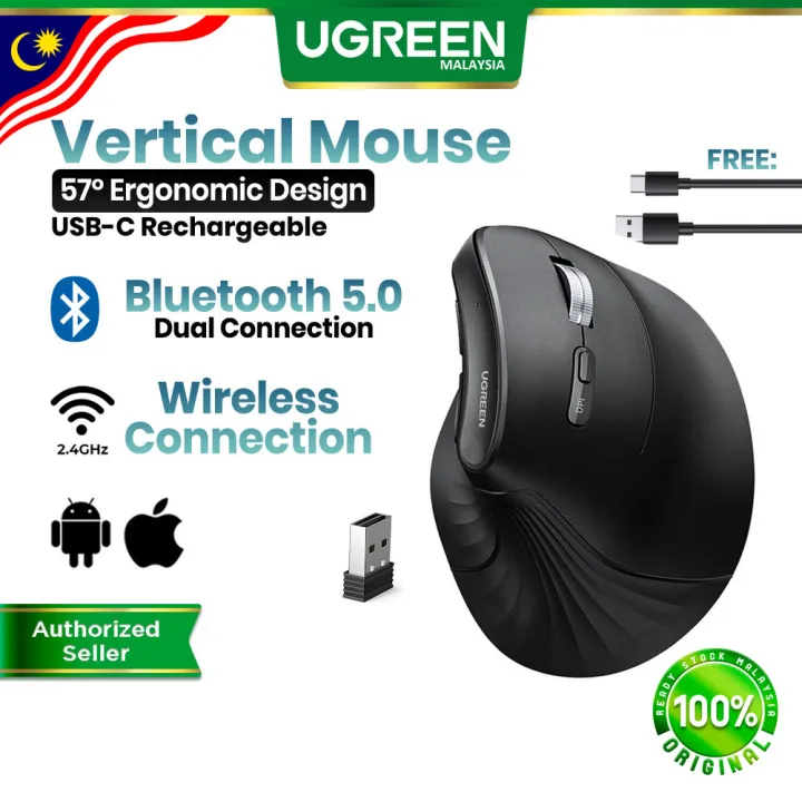 UGREEN Bluetooth Mouse Vertical Ergonomic Design 4000DPI High Precision Wireless Mouse with Silent Click for Laptop PC Computer Windows Mac OS Comfortable Grip