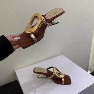 ＜822＞Huilm รองเท้าแตะส้นล่อผู้หญิงเปิดนิ้วเท้ารองเท้าแตะส้นเท้าแมวรองเท้าส้นเข็มหนังคลาสสิก2024เกาหลีสไตล์ใหม่หรูหรางานแต่งงานลำลองสำหรับผู้หญิงไซส์ใหญ่34-40