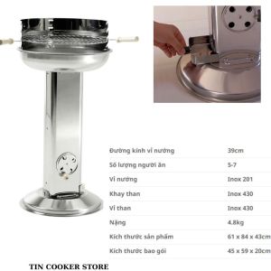 Bếp nướng inox tặng đâm thịt bếp nướng than hoa cỡ to cho 10 người ăn