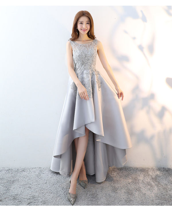 Glary Star Evening Dress Silver Gray Front Short Back Long Party Host Annual Party Celebrity Small Dress Dress Dress Lazada PH