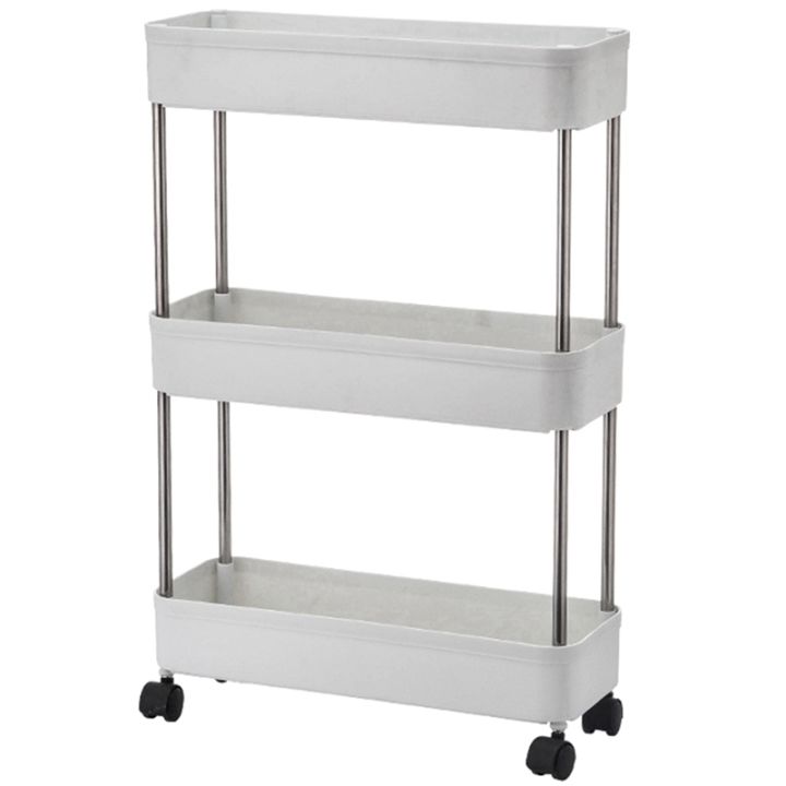 (SJAV) 3 Tier Wheel Trolley Slim Storage Narrow Under Desk Storage ...