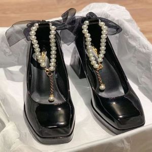 Fashion Mary Jane Platform Shoes Pearl Classic One-strap Mary Janes Pump