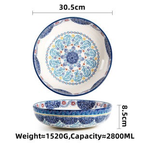 OMK Blue Talavera series Ceramic 2800ML Serving Bowls Fruit Salad Bowl