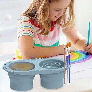 MEZCJ Foldable Design Art Silicone Water Bucket Multi-functional Portable Collapsible Pen Washing Cup Easy to Clean Palette Trays Paint Brush Washer For Acrylics