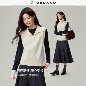 Giordano Beau Monde Women Turtleneck half button placket knit vest Free Shipping 13356658