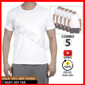 Áo lót nam trắng cotton 5 cái hanoisimex thấm hút mồ hôi tốt kiểu trơn VNO05