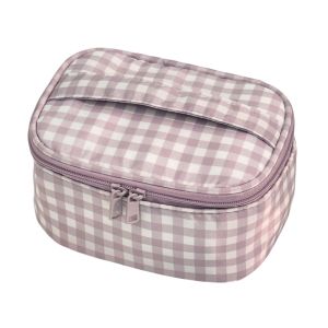 JUTBONG Portable Storage Makeup Bag Handheld Purple Plaid Travel Storage Bag Minimalist Large Capacity Toiletry Bag Women