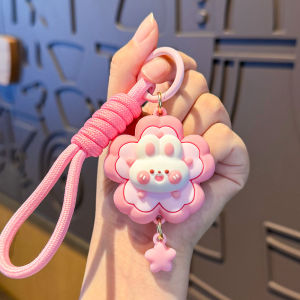 Creative Bear Rabbit Flower Keychain Female Cute 3D Small Flower Bear Rabbit Doll Keychain Student Backpack Pendant