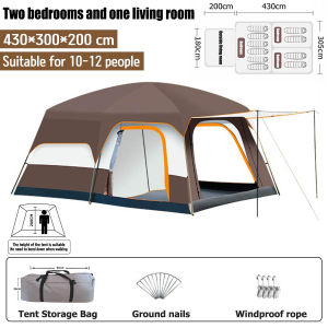 Outdoor camping tent waterproof double-layer large tent 5-8 people 2 rooms and 1 living room 10-12 people large camping family tent outdoor tent