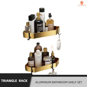 [SG Stock]Aluminum Punch/No Punch Bathroom Storage Rack Set Towel Rack Toilet Rack Black and Gold