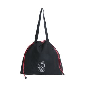 LANGJ น้ำหนักเบามาก กระเป๋าหูรูดรูปคิตตี้ ไนลอนทำจากไนลอน ลำลองแบบสบายๆ กระเป๋าโท้ทสำหรับเดินทาง น่ารักน่ารักๆ จุได้มาก กระเป๋าสะพายไหล่ลายคิตตี้ สำหรับสุภาพสตรี