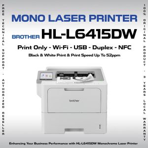 Brother HL-L6415DW A4 Corporate Mono Laser Printer | B&W | WiFi & Phone Print | Auto Duplex | 50ppm