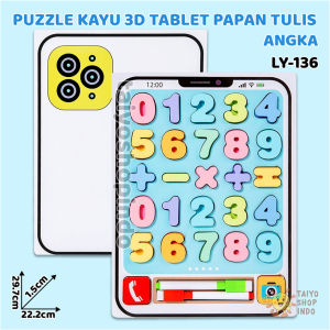 TAIYO Puzzle Kayu 3D Tablet Papan Tulis Huruf Angka Spidol Alphabet Number Wood Edukasi Mainan Anak