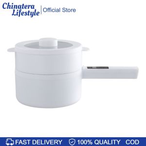 Electric Hot Pot 2L Ramen Cooker Boil Dry Protection Multi-function Cooker with Steamer for Noodles Steak Eggs Stir Frying