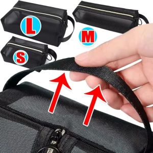 SHIRUI 1Pcs Black Mesh Toiletry Bag S/M/L Solid Small Makeup Organizer  Portable Lipstick Storage Pouch Men Women