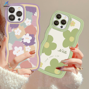 (Lokal Ready) Xinyu Casing hp iPhone 14 iPhone 14 Pro Max iPhone 11 iPhone13 Pro Max 11 Pro Max iPhone 12 XR XS MAX iPhone 6 6S 7 8 Plus SE 2020  Wavy Lukisan Cat Minyak Mencintai Hidup Anda Bunga Tepi Bergelombang Soft TPU Case Cover