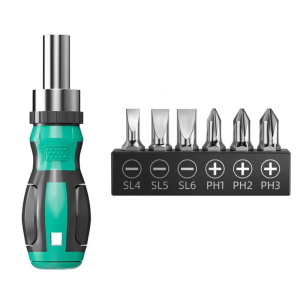 Adjustable Rotation Ratchet Screwdriver with Magnetic Tip and 6 Bits Short Screw Driver for DIY Enthusiasts Repair Tools