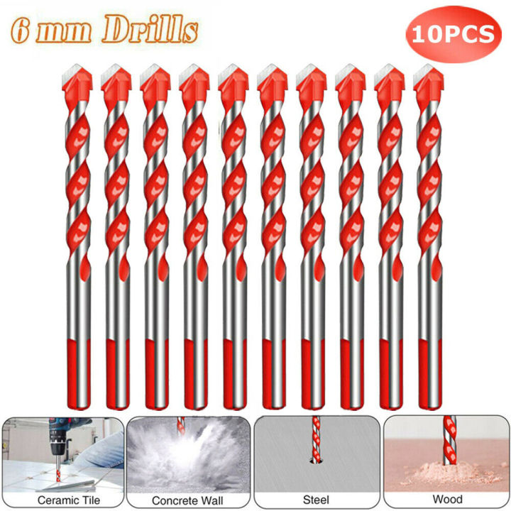 10pcs 6mm Multifunction Triangle Drill Bits Ceramic Wall Glass Punching ...