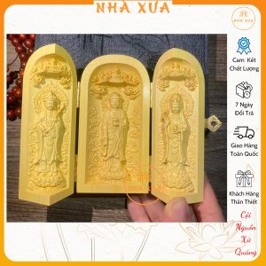 Bộ Tượng Phật Gỗ 3 Mảnh Gấp Gọn (Đại Thế Chí - A Di Đà - Quán Thế Âm)
