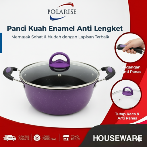 Panci Kuah Enamel Tutup Kaca Panci Sup 24cm Soup Pot Warna Anti lengket Panci Rebus / Penggorengan